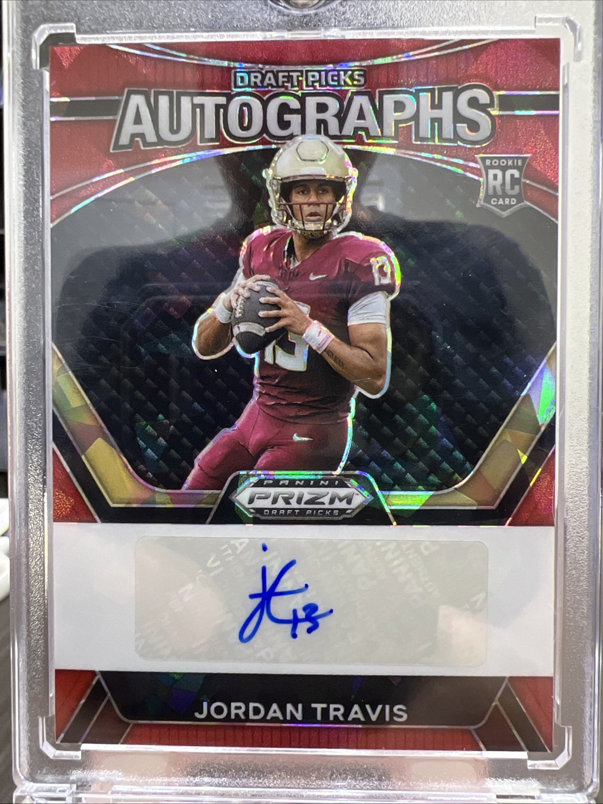 2024 Panini Prizm Draft Picks Autographs Jordan Travis #DPA-JTS Red Ice RC