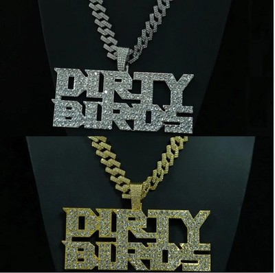 Hip Hop Iced DIRTY BIRDS Pendant Neckaces 13mm Crystal Cx Chain Fashion newa