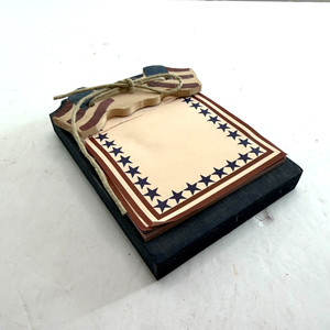 Vintage Patriotic Wood Notepad Holder Stars Stripes Farmhouse American Flag