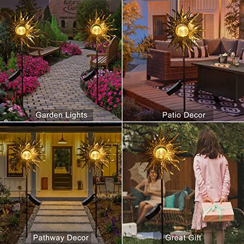 Large Sun Solar Garden Decor Lights Outdoor Garden Gifts Mom Dad, Crackle - Picture 4 of 7