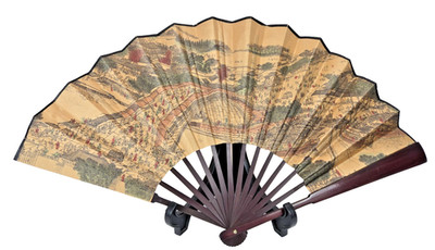 Large 24''x12'' Chinese Folding Fan Scenic Landscape Silk/Bamboo Wall Decor Fan