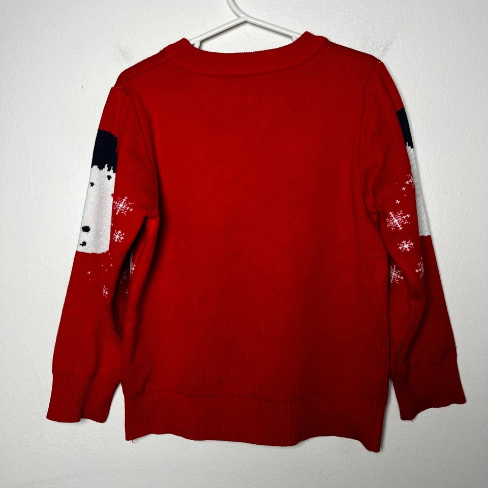 Gap Vintage Christmas Tree Snow Man Sweater Holiday Red Crew Neck size 130cm 6-7 - Image 4 of 4