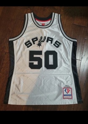 MITCHELL AND NESS DAVID ROBINSON SPURS 75TH PLATINUM SWINGMAN 98' JERSEY XL