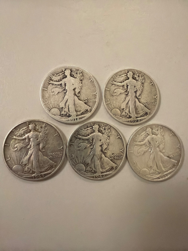 5 Walking Liberty Half Dollar 90% Silver Coins US Mint