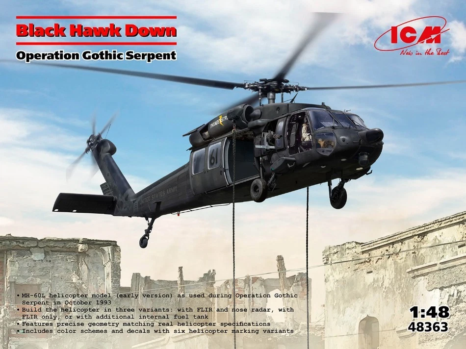 KIT MODELLINO ELICOTTERO STATICO ICM BLACK HAWK DOWN OPERATION GOTHIC SCALA 1:48 - Immagine 2 di 4