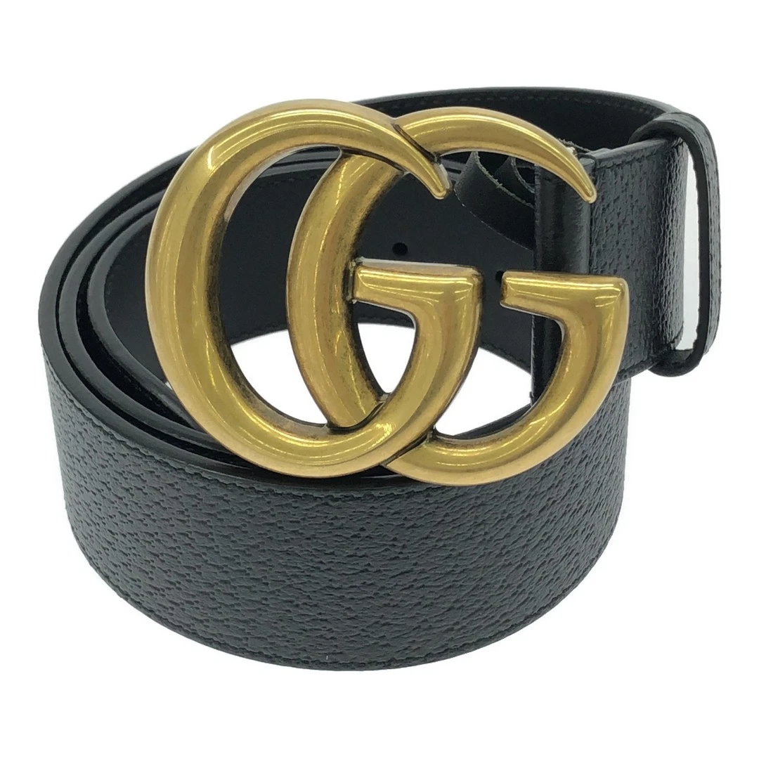Ceinture Gucci double boucle G quincaillerie dorée 80 32 406831 noire fabriquée d'occasion NE51 0