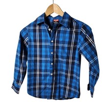 Wrangler Kids Long Sleeve Plaid Button Up Shirt Size M 8 Blue