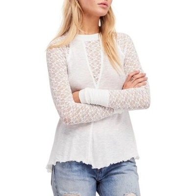 Free People Intimately No Limits Layering Top Ivory Lace Knit Oversize XS Stretc