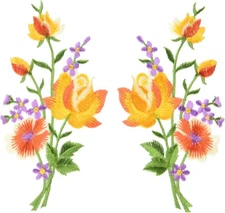 Orange roses pair flowers floral bouquet boho embroidered appliques iron-ons ...