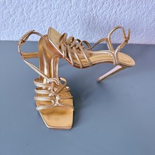 SCHUTZ Womens Gold Octavia Open Toe Stiletto Leather Slingback Sandal 7 B