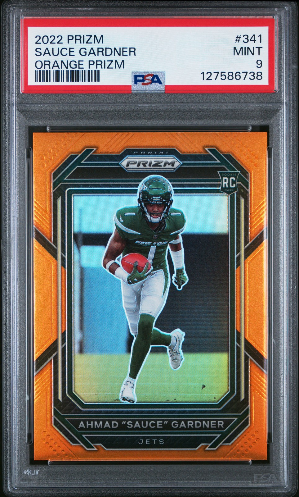 2022 PANINI PRIZM ORANGE PRIZM #341 AHMAD "SAUCE" GARDNER 212/249 PSA 9