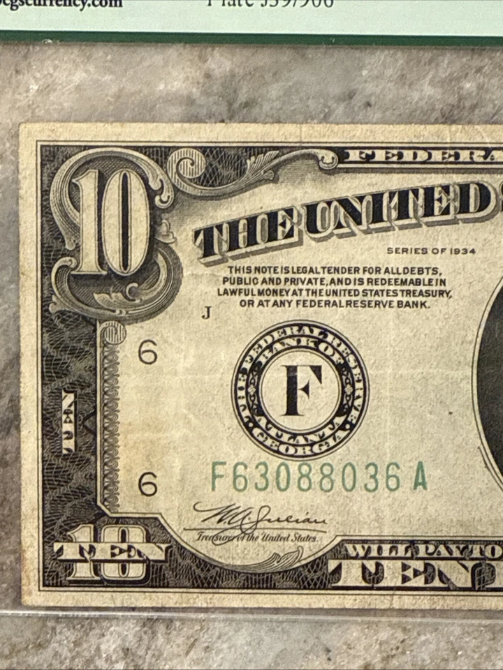Fancy Radar Serial Number (63088036) 1934 $10 FRN Fr. 2005m-F PCGS VF25 - Image 4 of 4