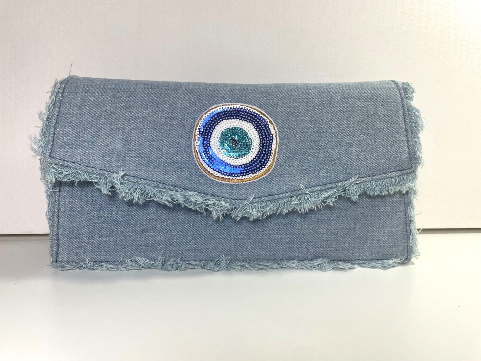 Bolso hombro y bandolera mujer Denim / Vaquero azul claro y aplique turco