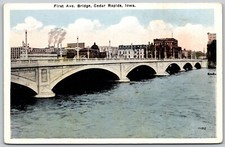 First Avenue Bridge CEDAR RAPIDS IA Coca Cola Building Industry ANTIQUE Postcard
