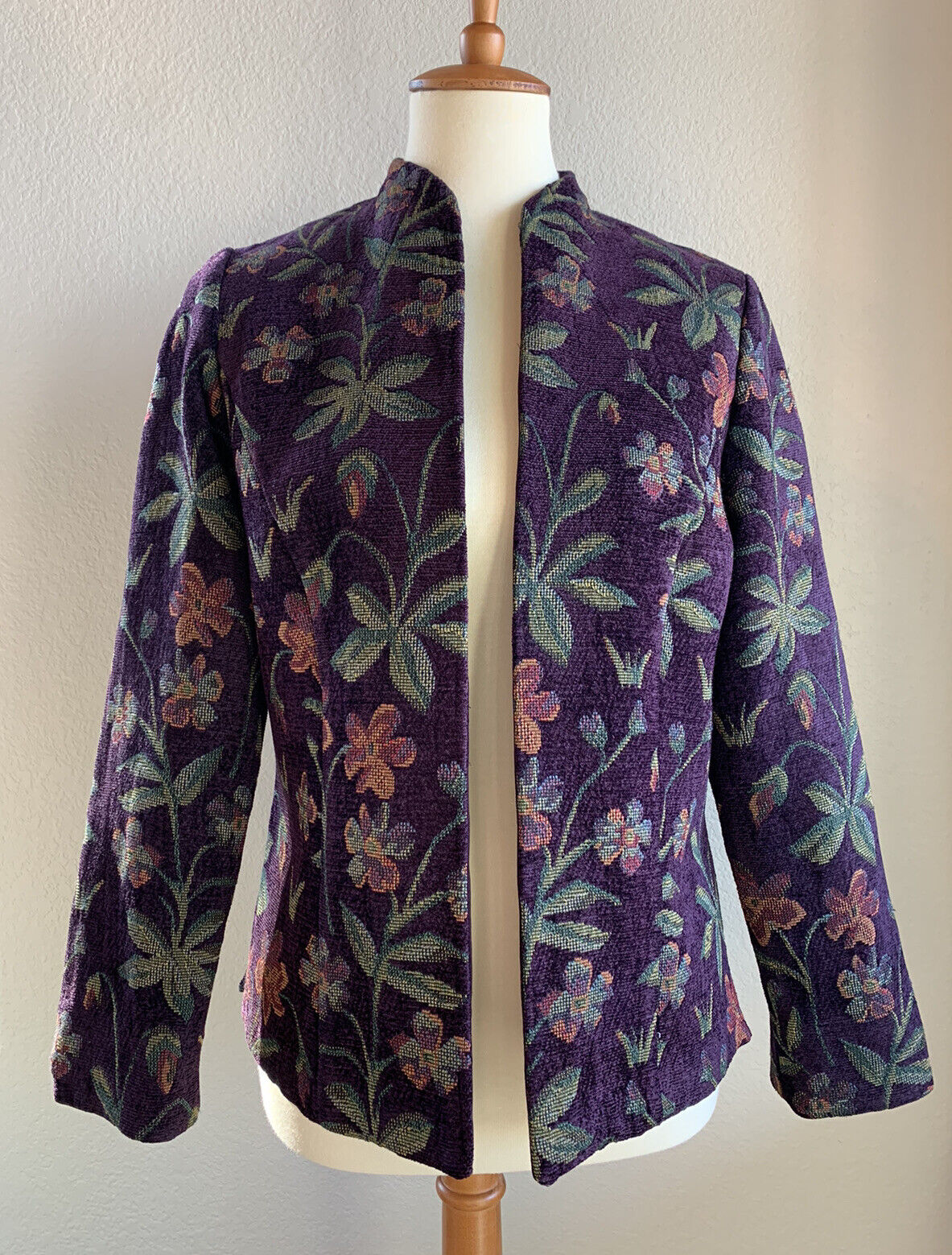 Vintage Floral Tapestry Jacket Blazer Purple Mult… - image 1