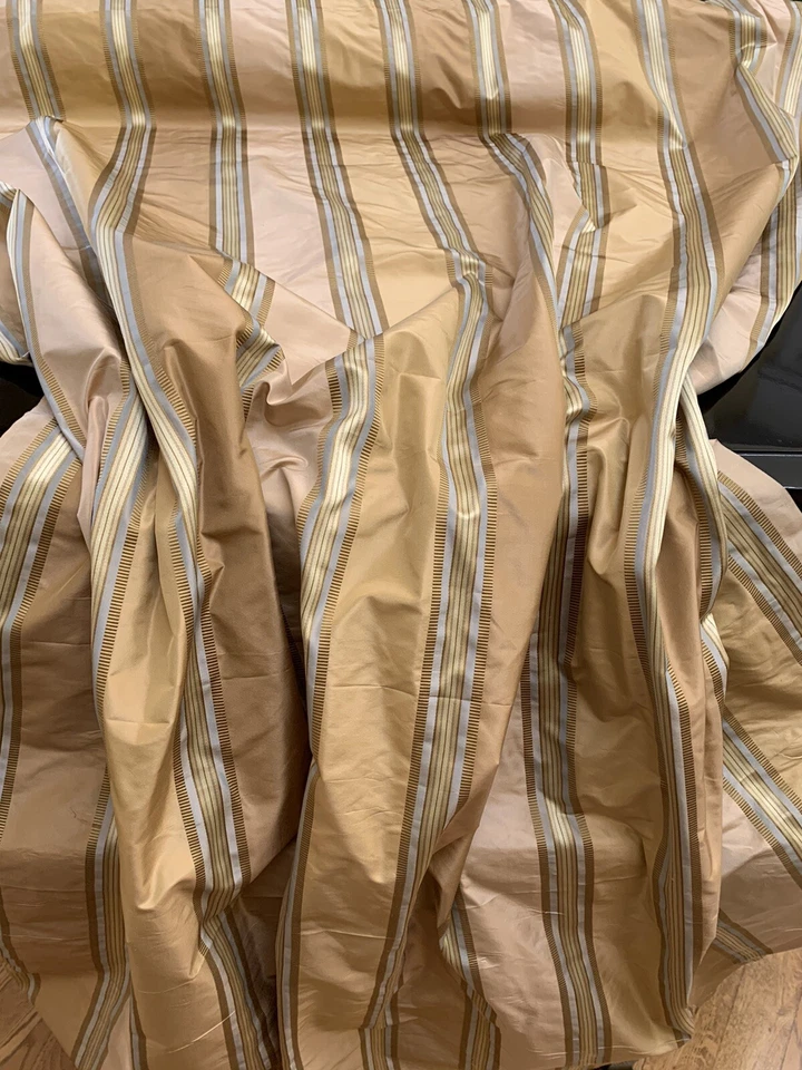 BTY 100% SILK DESIGNER TAFFETA DRAPERY FABRIC RETAIL $80 GOLD PEACH BLUE COLOR - Image 2 of 4