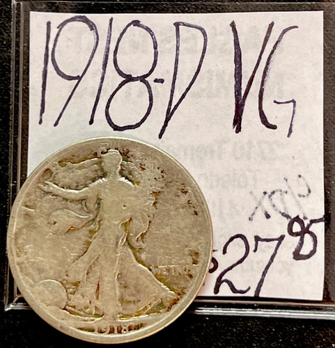1918-D Liberty Walking Silver Half Dollar Coin. (VG) Very Good Condition. ENN