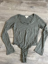 Thong Bodysuit Women's Long Sleeve Olive Green Classic Sz.XL Snap Crotch Shaping