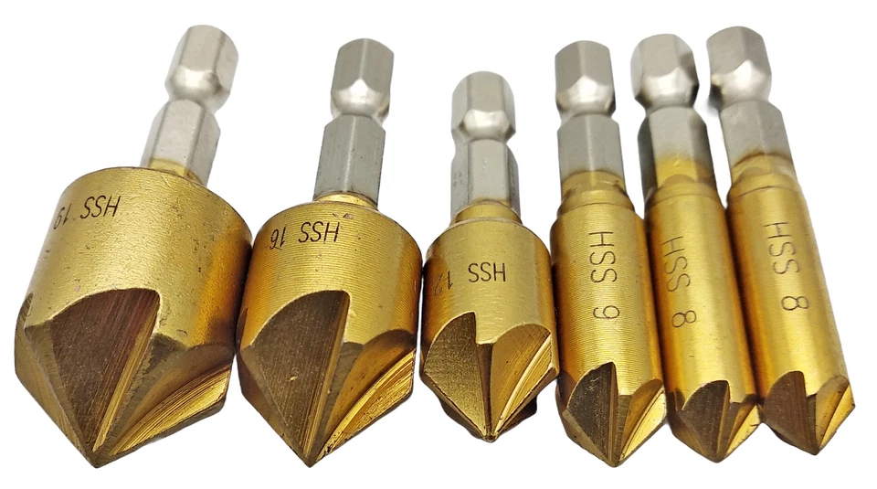 6 tlg HSS Senker Bohrer Set TIN 8-19 mm für Akkuschrauber Sechskant Bit Aufnahme - Bild 2 von 2