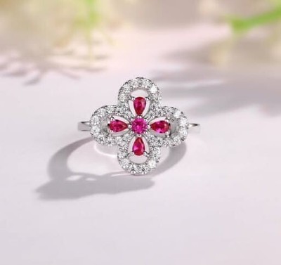 2.40 Ct Pear Cut Natural Pink Ruby Diamond Anniversary Ring 14K solid White gold