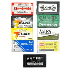 65 Premium Double Edge Safety Razor Blades - Variety Pack with different brands