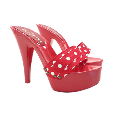 Kiara Shoes clogs with 13 heel and Red Polka Dot band K9601 RED POLKA DOT 