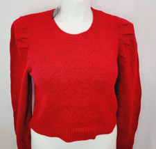 Wild Fable Large Sweater Red Pullover Puff Sleeve Crew Neck Cropped Ribbed Cuff