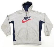 Rare Vintage NIKE Spell Out Swoosh Full Zip Hoodie Sweatshirt 2000s Gray Blue XL