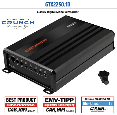 Crunch GTX2250.1D Digital Mono 1 Channel Amplifier 2250 Watts with Remote