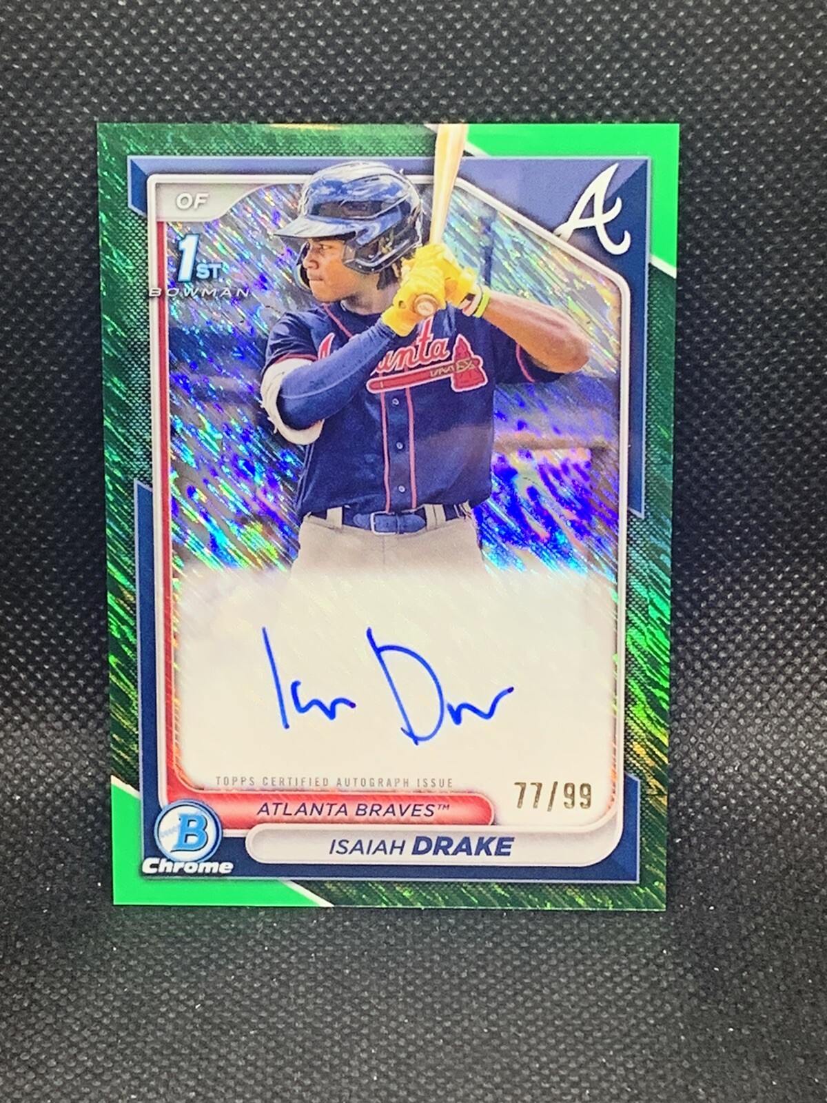 2024 Bowman Chrome 1st Bowman Green Shimmer auto Isaiah Drake d#/99 Braves