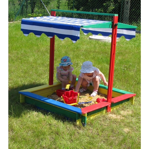 Sandkasten Bunt Mit Absenkbarem Dach Sandkiste Massivholz Verstellbar Sandbox-image
