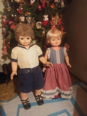 Vintage Pair Large Playpal Type Life Size Toddler Dolls Sister & Brother