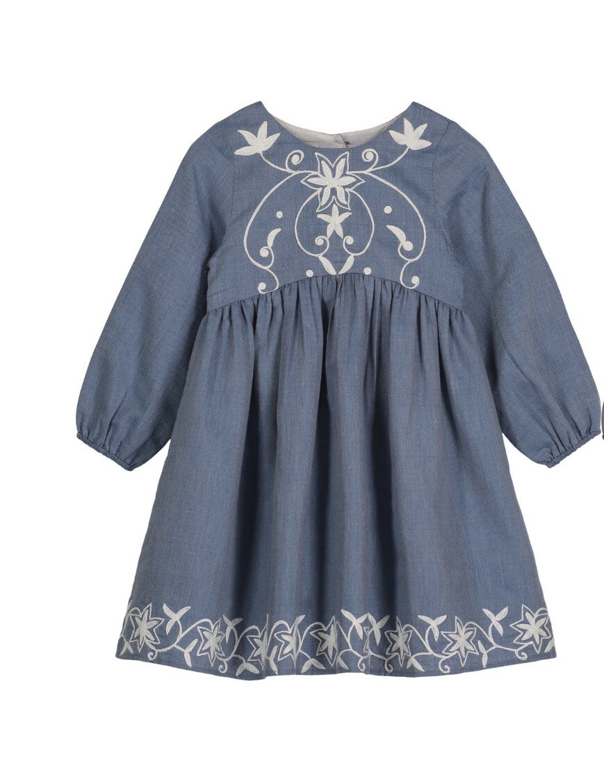 Pippa & Julie Embroidered Chambray A-Line Dress Size 12 Months Blue, Pippa & Julie Embroidered Chambray A-Line Dress Size 12 Months Blue,