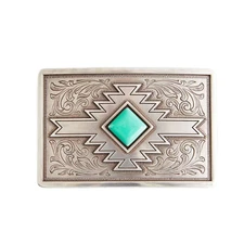 Blazin Roxx Turquoise Diamond Antique Silver Square Belt Buckle 37904