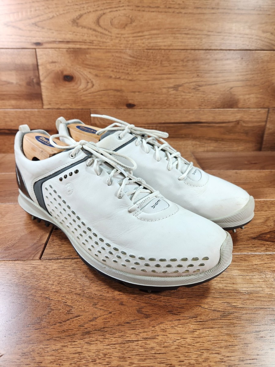 ECCO BIOM Golf Shoes Cleats White Yak Leather Size 46 Men's 12