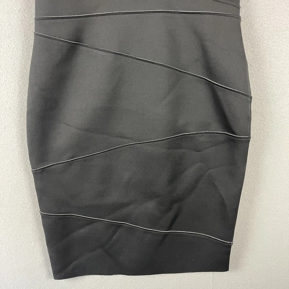 Vestido justo Elie Tahari feminino 12 preto assimétrico negócios minimalista - Imagem 3 de 4