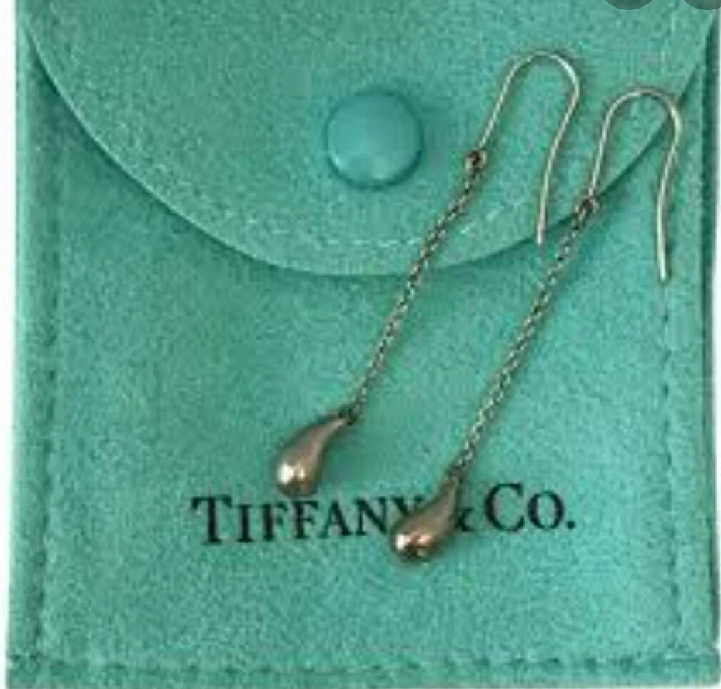 Tiffany & Co. Sterling Silver Elsa Peretti Teardrop Dangle Drop Hook Earrings
