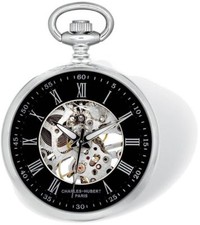 Charles Hubert Chrome Finish Open Face Black Skeleton Pocket Watch