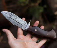 EDC HANDMADE DAMASCUS STEEL HUNTING SURVIVAL DAGGER KNIFE WOOD HANDLE 10”