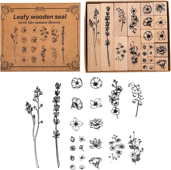 Blumen Stempel Set 22 StüCk Holz Gummi Basteln Scrapbooking DIY GeschenkanhäNger-image