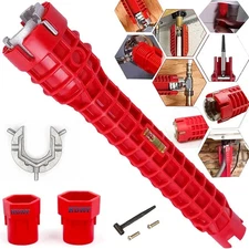 8 in 1Multifunctional Kitchen Faucet Sink Basin Wrench, Drain Tub Red