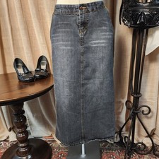 Y2K Rampage Denim Maxi Skirt 9 Charcoal Gray Black Long Stretch Grunge