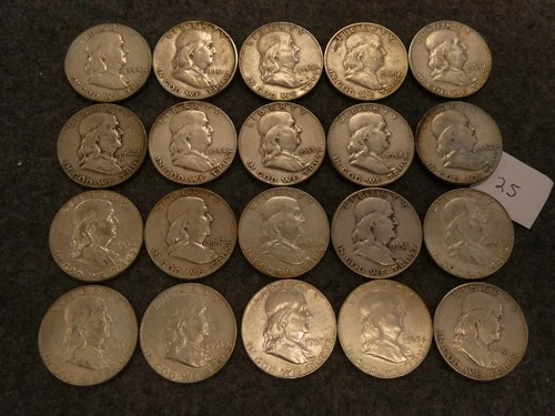 20 pc Franklin Half Dollar 90% Silver $10 face lot 25 ships FREE