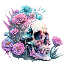 Skull Sticker 3 Inch Mystical Skull And Flowers Showing Its Beauty