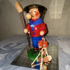 Original Volkskunst Handmade Multicolor Wood Incense Smoker Man with Pipe