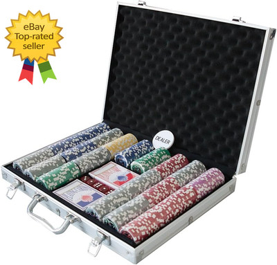500 Piece Poker Chip Set with Aluminum Case Cards Dice for Casino Games Home