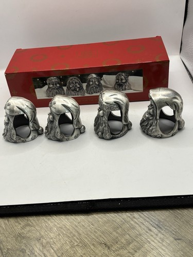 Porta tovaglioli vintage Babbo Natale in peltro, set di quattro con scatola 1995 - Foto 4 di 11