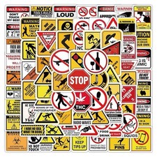 50Pcs Random Safety Warning Signs Vinyl Waterproof Stickers