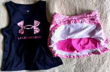 UNDER ARMOUR PINK BLACK  WHITE SKIRT/SKORT OUTFIT-CHILD SIZE 4-NEW WITH TAGS
