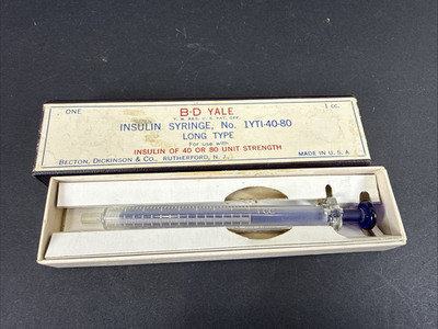 Becton Dickinson ~ Yale B-D 1cc Insulin Glass Syringe - Long Type - 1YTI-40-80